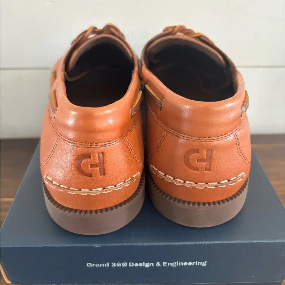 New in box Cole Haan grand+ bowside boat shoes Tan Leather Loafers